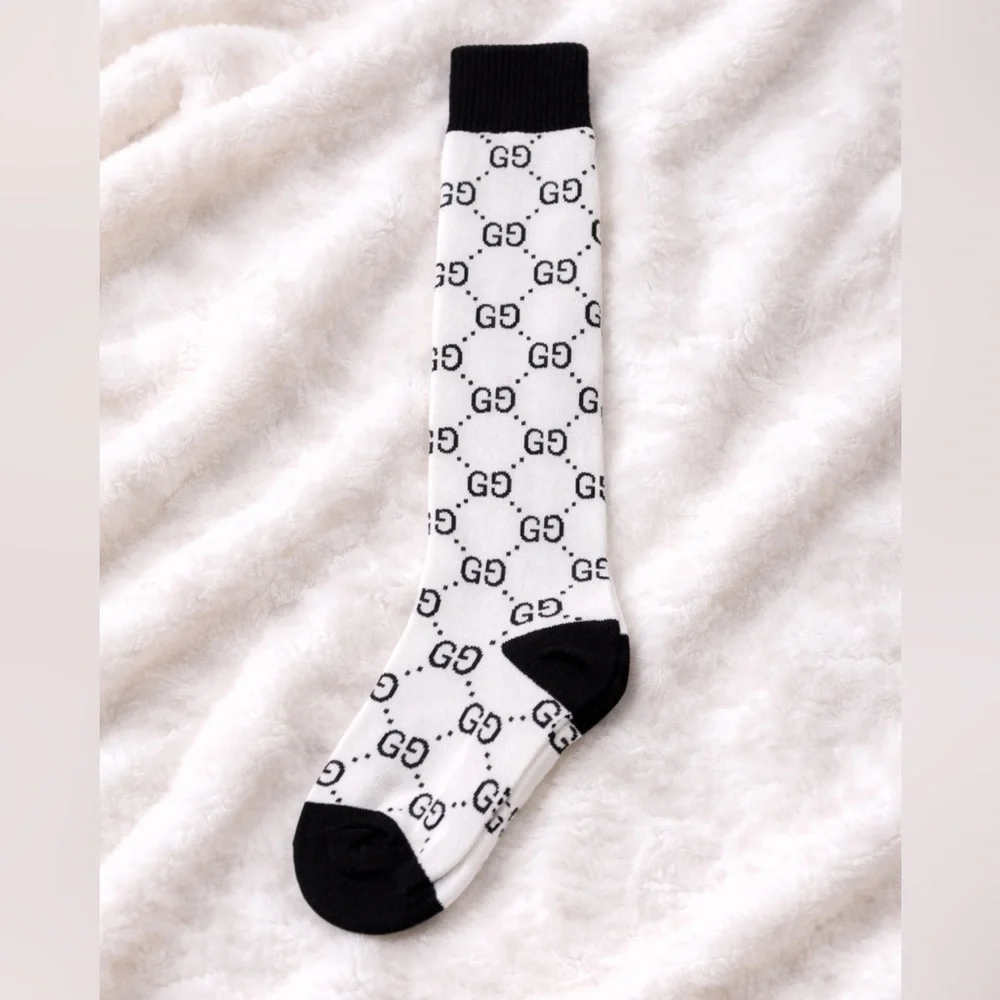 Luxury White & Black Gucci Knee High Socks